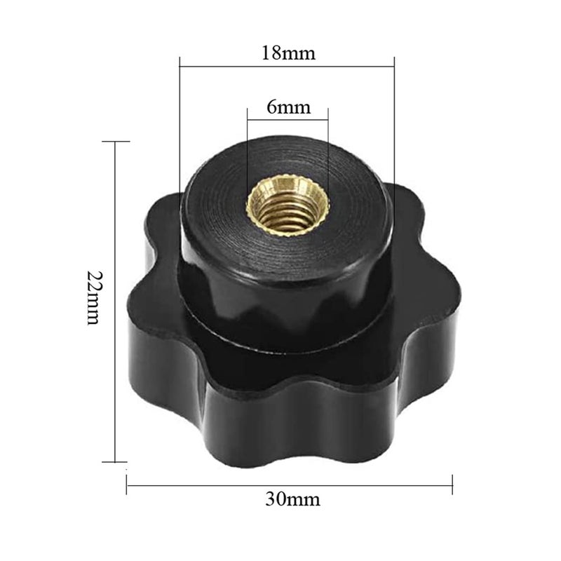 Haobase 5pcs M6 X 32 mm Female Threaded 7 Lobes Through Hole Set-Up Knob Grip Black - Image 3